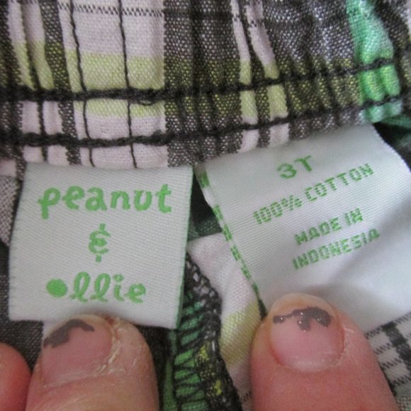 Peanut & Ollie Pull On Shorts Toddler‎ Boys 3T Green White Plaid Elastic Bottoms - Picture 2 of 3